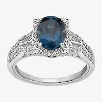 Enchanted Disney Fine Jewelry Womens 1/5 CT. Lab Created Blue Topaz Sterling Silver Cinderella Side Stone Solitaire Cocktail Ring