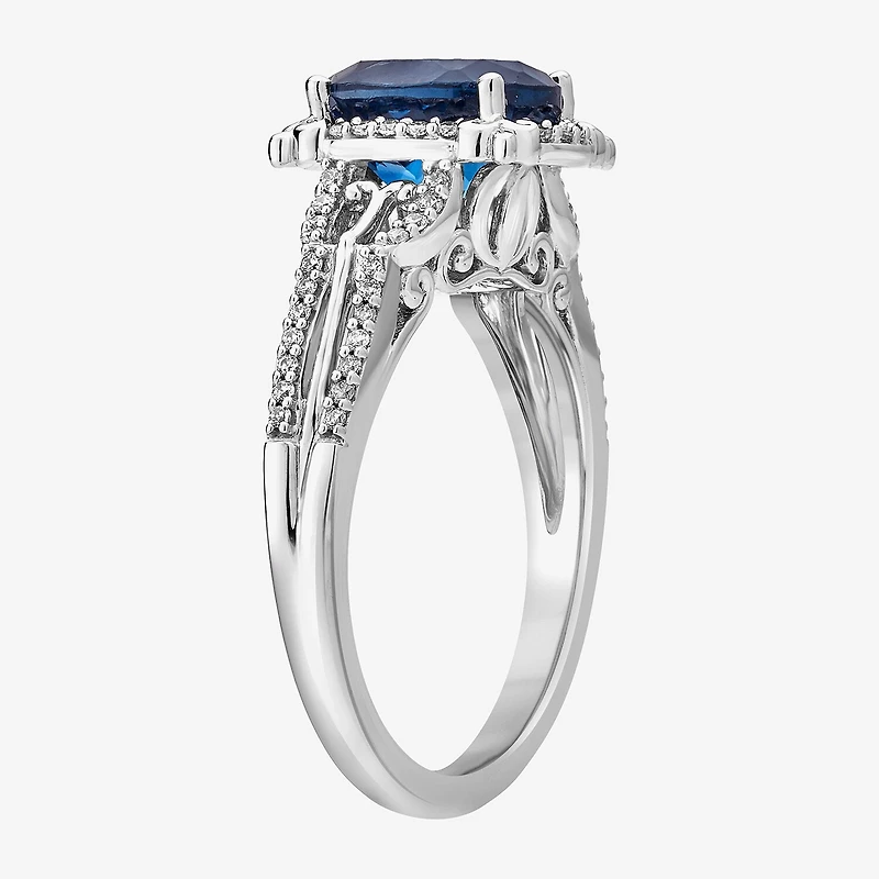 Enchanted Disney Fine Jewelry Womens 1/5 CT. Lab Created Blue Topaz Sterling Silver Cinderella Side Stone Solitaire Cocktail Ring