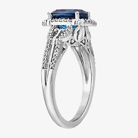 Enchanted Disney Fine Jewelry Womens 1/5 CT. Lab Created Blue Topaz Sterling Silver Cinderella Side Stone Solitaire Cocktail Ring