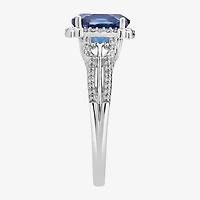 Enchanted Disney Fine Jewelry Womens 1/5 CT. Lab Created Blue Topaz Sterling Silver Cinderella Side Stone Solitaire Cocktail Ring