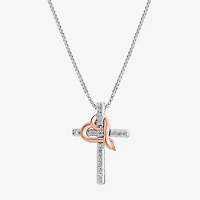 Hallmark Diamonds Womens Diamond Accent Natural White Diamond 14K Two Tone Gold Over Silver Cross Heart 18 Inch Pendant Necklace