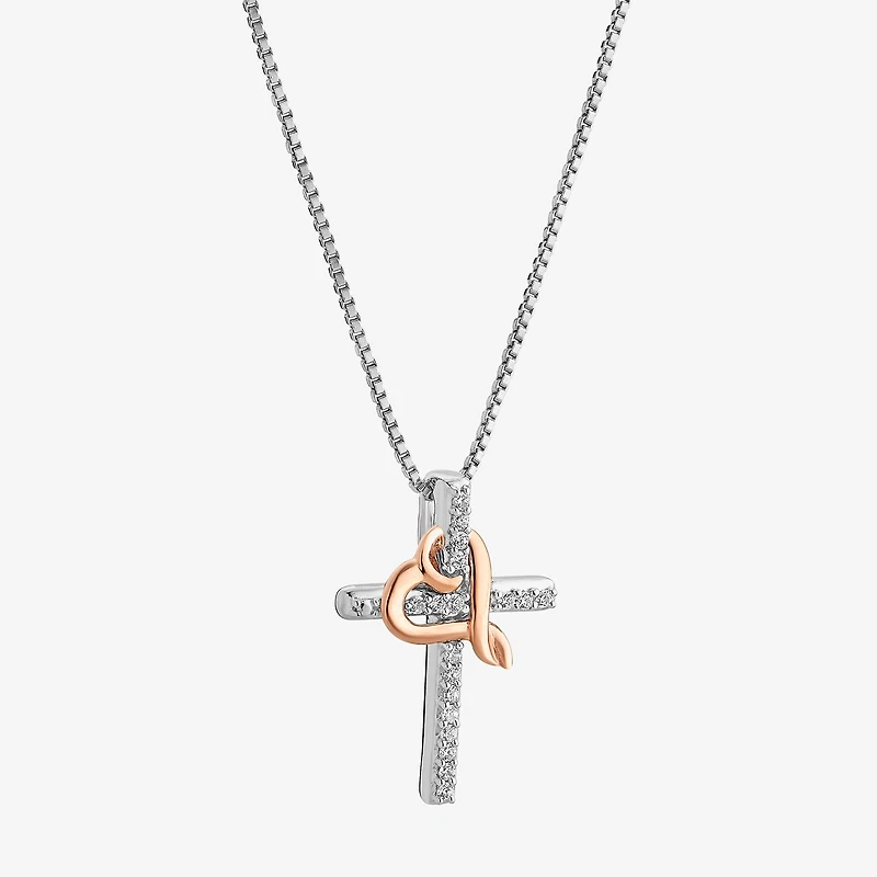 Hallmark Diamonds Womens Diamond Accent Natural White Diamond 14K Two Tone Gold Over Silver Cross Heart 18 Inch Pendant Necklace