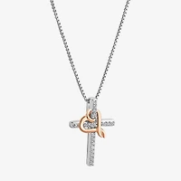 Hallmark Diamonds Womens Diamond Accent Natural White Diamond 14K Two Tone Gold Over Silver Cross Heart 18 Inch Pendant Necklace