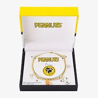 Womens Crystal 10K Gold Over Brass Flower Peanuts Snoopy Charm Bracelet