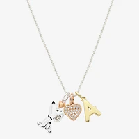 Peanuts Initial Womens Cubic Zirconia 10K Gold Over Brass Pure Silver Heart 16 Inch Charm Pendant Necklace