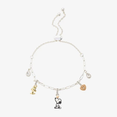 Womens Crystal 10K Gold Over Brass 10K Rose Gold Over Silver Heart Peanuts Snoopy Charm Bracelet