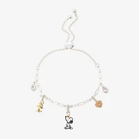 Womens Crystal 10K Gold Over Brass 10K Rose Gold Over Silver Heart Peanuts Snoopy Charm Bracelet