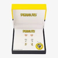 Womens Crystal 10K Gold Over Brass 10K Rose Gold Over Silver Heart Peanuts Snoopy 3 Pair Earring Set