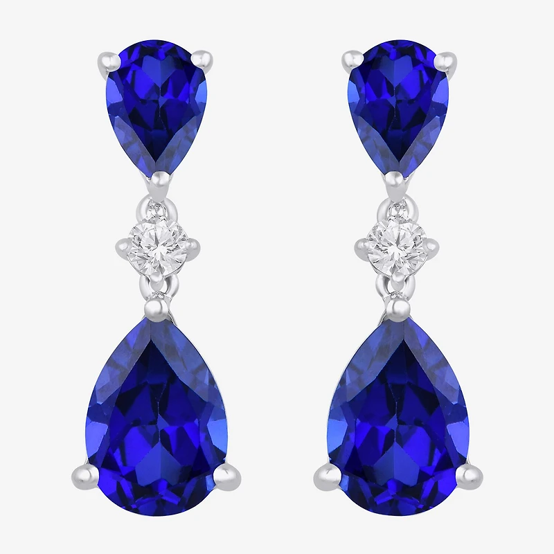 Womens Lab Created Blue Sapphire Sterling Silver Pear Drop Earrings