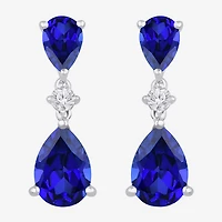 Womens Lab Created Blue Sapphire Sterling Silver Pear Drop Earrings