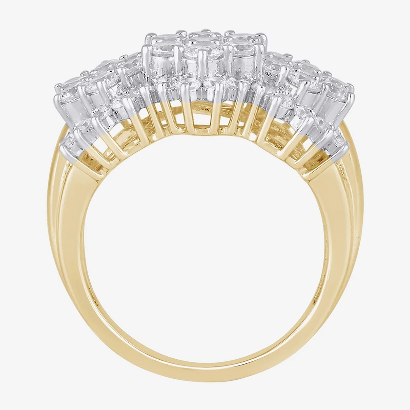 Diamond Blossom (I, I2) Womens 2 CT. T.W. Lab Grown White 14K Gold Over Silver Cluster Cocktail Ring