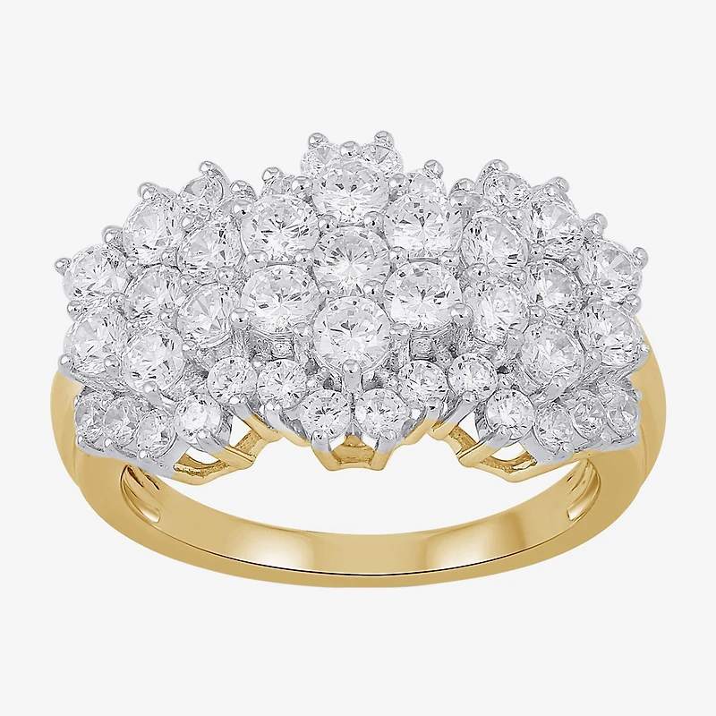 Diamond Blossom (I, I2) Womens 2 CT. T.W. Lab Grown White 14K Gold Over Silver Cluster Cocktail Ring