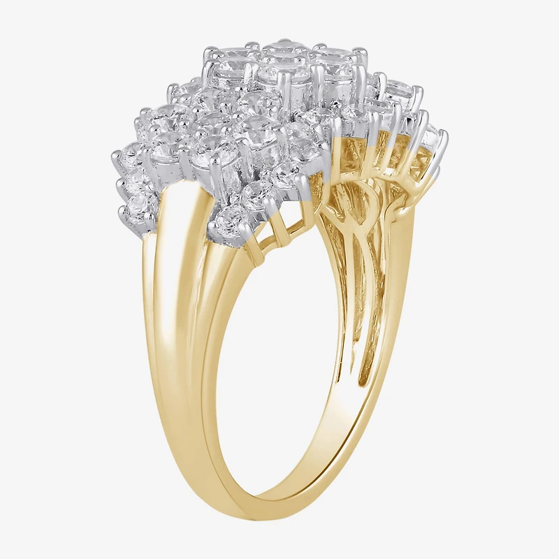Diamond Blossom (I, I2) Womens 2 CT. T.W. Lab Grown White 14K Gold Over Silver Cluster Cocktail Ring