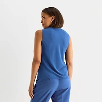 Black Label by Evan-Picone Womens Split Tie Neck Sleeveless Blouse