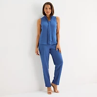 Black Label by Evan-Picone Womens Split Tie Neck Sleeveless Blouse