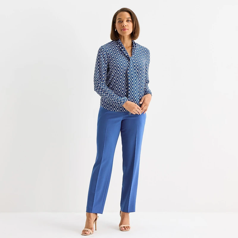 Black Label by Evan-Picone Womens Split Tie Neck Long Sleeve Blouse