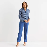 Black Label by Evan-Picone Womens Split Tie Neck Long Sleeve Blouse