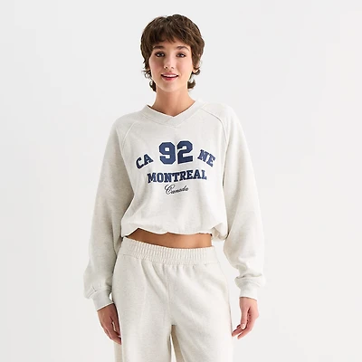 Arizona Bubble Hem Womens Juniors V Neck Long Sleeve Sweatshirt