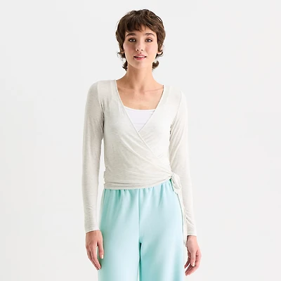 Arizona Womens Juniors Long Sleeve Wrap Shirt