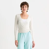 Arizona Womens Juniors Long Sleeve Wrap Shirt