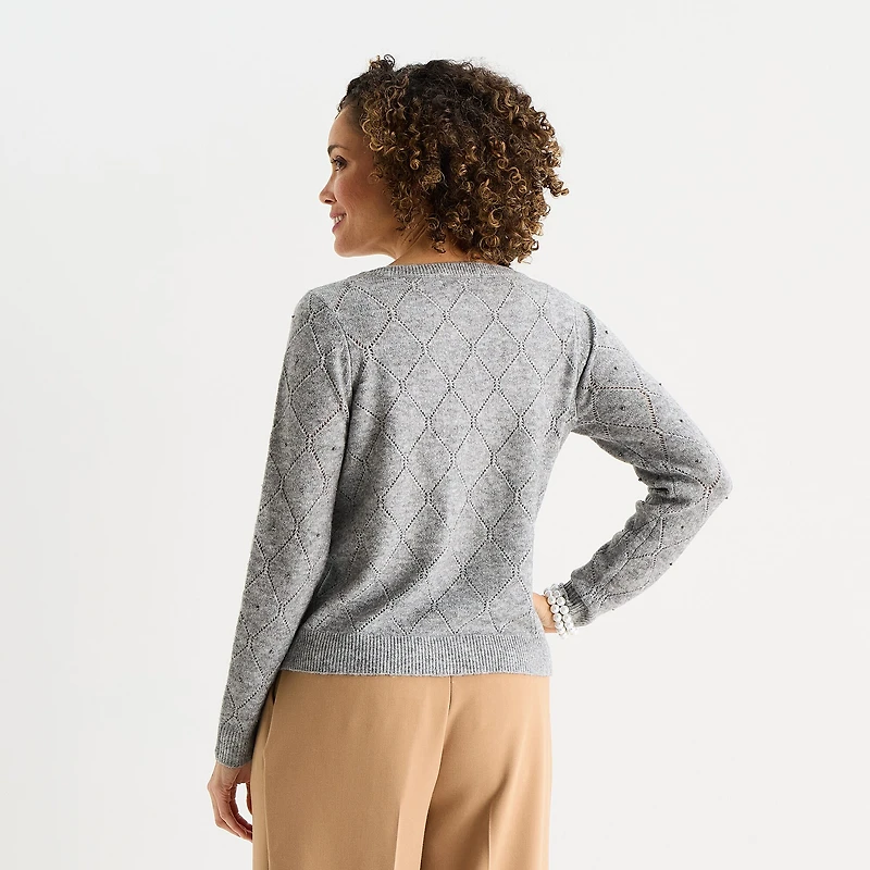 Liz Claiborne Womens Boat Neck Long Sleeve Pullover Sweater