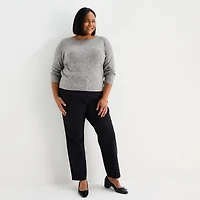 Liz Claiborne Plus Womens Crew Neck Long Sleeve Pullover Sweater
