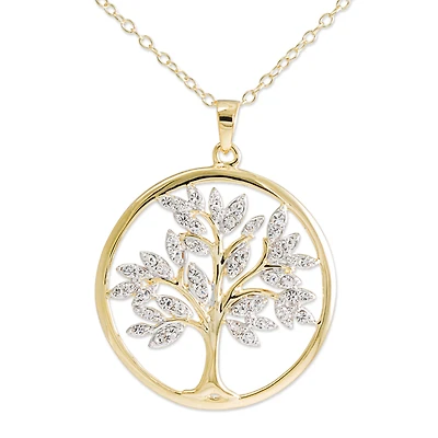 14K Gold Over Silver Crystal Tree of Life Pendant Necklace
