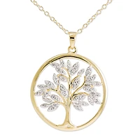 14K Gold Over Silver Crystal Tree of Life Pendant Necklace