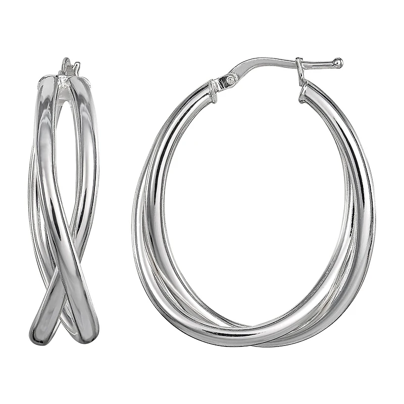 Womens Sterling Silver 33.2mm Round Hoop Earrings