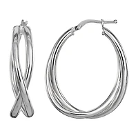 Womens Sterling Silver 33.2mm Round Hoop Earrings