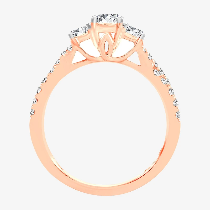 Love Lives Forever (H-I / Si1-Si2) Womens 1 CT. T.W. Lab Grown White Diamond 10K Gold Round 3-Stone Engagement Ring