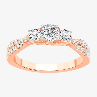 Love Lives Forever (H-I / Si1-Si2) Womens 1 CT. T.W. Lab Grown White Diamond 10K Gold Round 3-Stone Engagement Ring