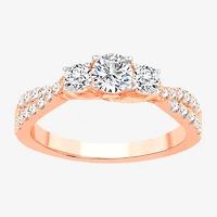 Love Lives Forever (H-I / Si1-Si2) Womens 1 CT. T.W. Lab Grown White Diamond 10K Gold Round 3-Stone Engagement Ring