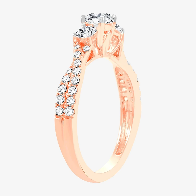 Love Lives Forever (H-I / Si1-Si2) Womens 1 CT. T.W. Lab Grown White Diamond 10K Gold Round 3-Stone Engagement Ring