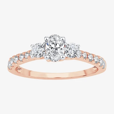 Love Lives Forever (H-I / Si1-Si2) Womens CT. T.W. Lab Grown White Diamond 10K Gold Oval 3-Stone Engagement Ring