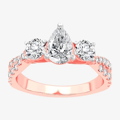Love Lives Forever (H-I / Si1-Si2) Womens 2 CT. T.W. Lab Grown White Diamond 10K Gold Pear 3-Stone Engagement Ring