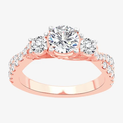 Love Lives Forever (H-I / Si1-Si2) Womens 2 CT. T.W. Lab Grown White Diamond 10K Gold Round 3-Stone Engagement Ring