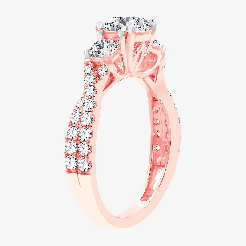 Love Lives Forever (H-I / Si1-Si2) Womens 2 CT. T.W. Lab Grown White Diamond 10K Gold Round 3-Stone Engagement Ring