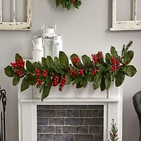 Nearly Natural 5ft. Magnolia Berry Pine Christmas Indoor Garland