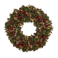 Nearly Natural 15in. Holiday With Pine Cones And Ornaments Wreath