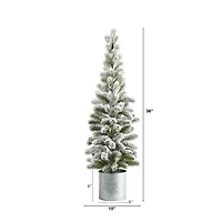 Nearly Natural 3 Foot Flocked Pine In Tin Planter Christmas Tree