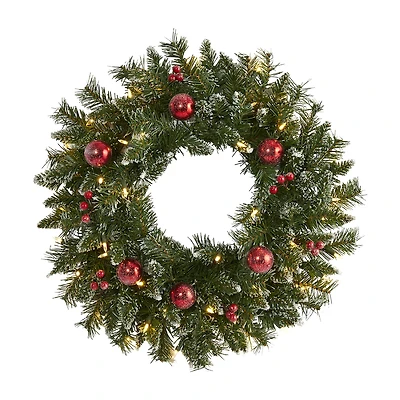 Nearly Natural 24in. Ornaments And Berries With Lights Pre-Lit Wreath