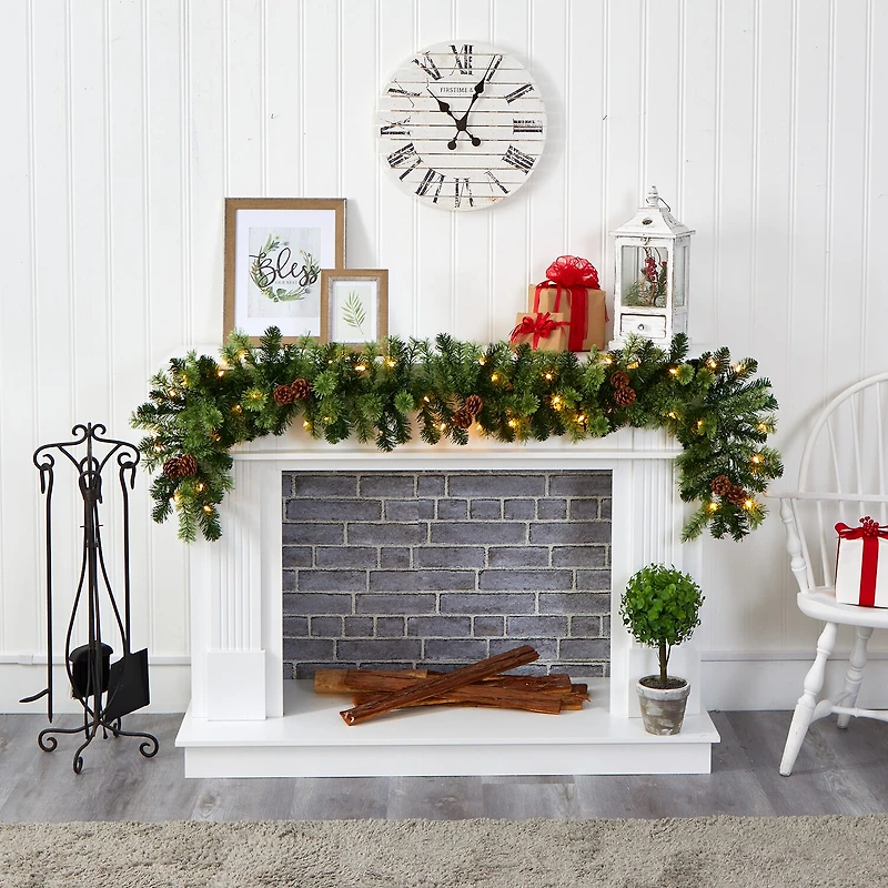 Nearly Natural 6ft. 50 Clear Led Lights And Pine Cones Pre-Lit Christmas Indoor Garland