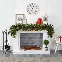 Nearly Natural 6ft. 50 Clear Led Lights And Pine Cones Pre-Lit Christmas Indoor Garland