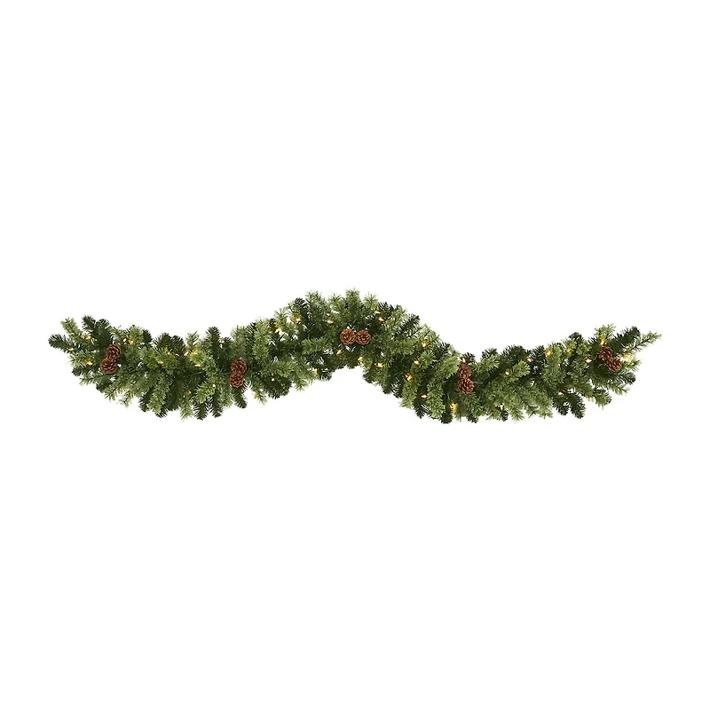 Nearly Natural 6ft. 50 Clear Led Lights And Pine Cones Pre-Lit Christmas Indoor Garland