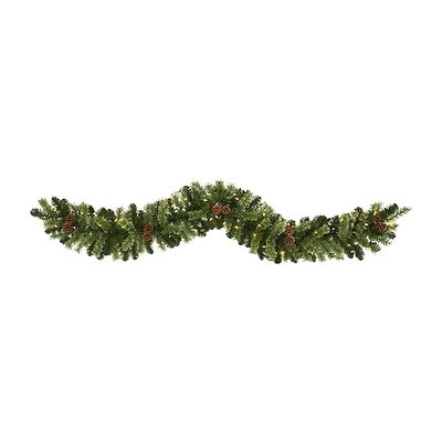 Nearly Natural 6ft. 50 Clear Led Lights And Pine Cones Pre-Lit Christmas Indoor Garland
