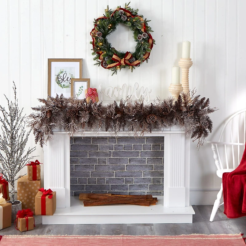Nearly Natural 6ft. 50 White Warm Led Lights And Pine Cones Pre-Lit Christmas Indoor Garland