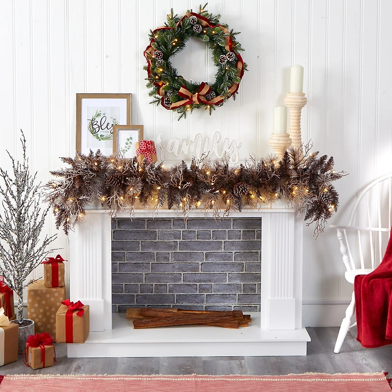 Nearly Natural 6ft. 50 White Warm Led Lights And Pine Cones Pre-Lit Christmas Indoor Garland