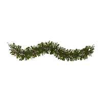 Nearly Natural 6ft. Snow Tipped Christmas With 50 Warm White Led Lights And Berries Pre-Lit Christmas Indoor Garland