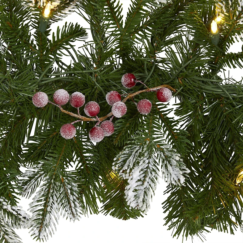 Nearly Natural 6ft. Snow Tipped Christmas With 50 Warm White Led Lights And Berries Pre-Lit Christmas Indoor Garland